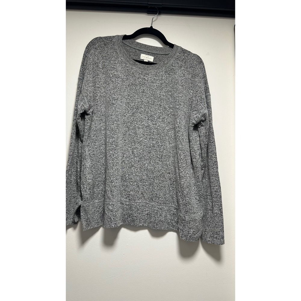 Lucky Brand Womens Gray Space Dye Knit Crewneck Long Sleeve Top Size L